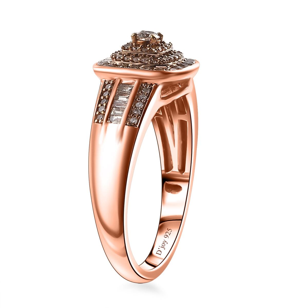 Natural Champagne Diamond 0.50 ctw Azure Halo Ring in 18K Vermeil Rose Gold Over Sterling Silver (Size 7.0) image number 3