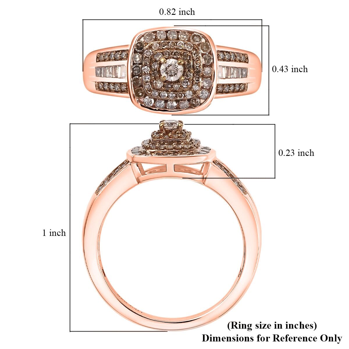 Natural Champagne Diamond 0.50 ctw Azure Halo Ring in 18K Vermeil Rose Gold Over Sterling Silver (Size 7.0) image number 5