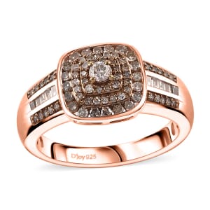 Natural Champagne Diamond 0.50 ctw Azure Halo Ring in 18K Vermeil Rose Gold Over Sterling Silver (Size 8.0)