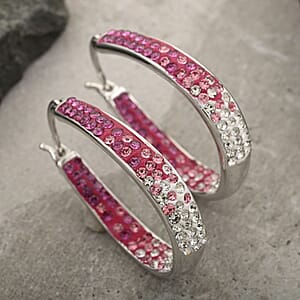 Simulated Pink and White Diamond Earrings in Silvertone