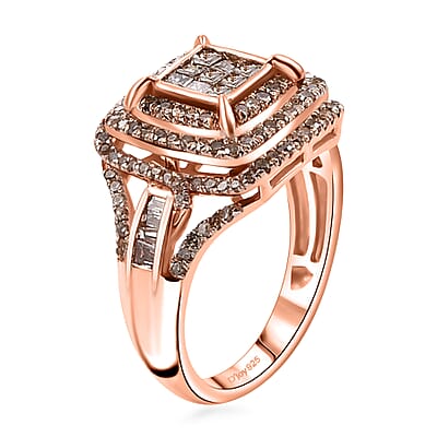 D'Joy Natural Champagne Diamond 1.00 ctw Art Deco Ring in 18K Vermeil Rose Gold Over Sterling Silver (Size 10.0)