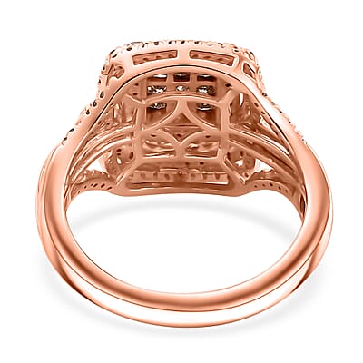 D'Joy Natural Champagne Diamond 1.00 ctw Art Deco Ring in 18K Vermeil Rose Gold Over Sterling Silver (Size 10.0)