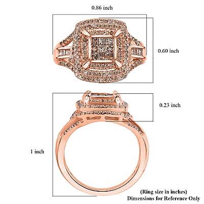 D'Joy Natural Champagne Diamond 1.00 ctw Art Deco Ring in 18K Vermeil Rose Gold Over Sterling Silver (Size 10.0)