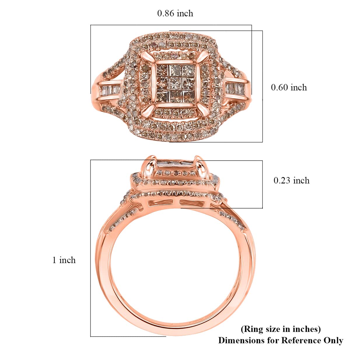 Natural Champagne Diamond 1.00 ctw Ring in 18K Vermeil Rose Gold Over Sterling Silver (Size 7.0) image number 5