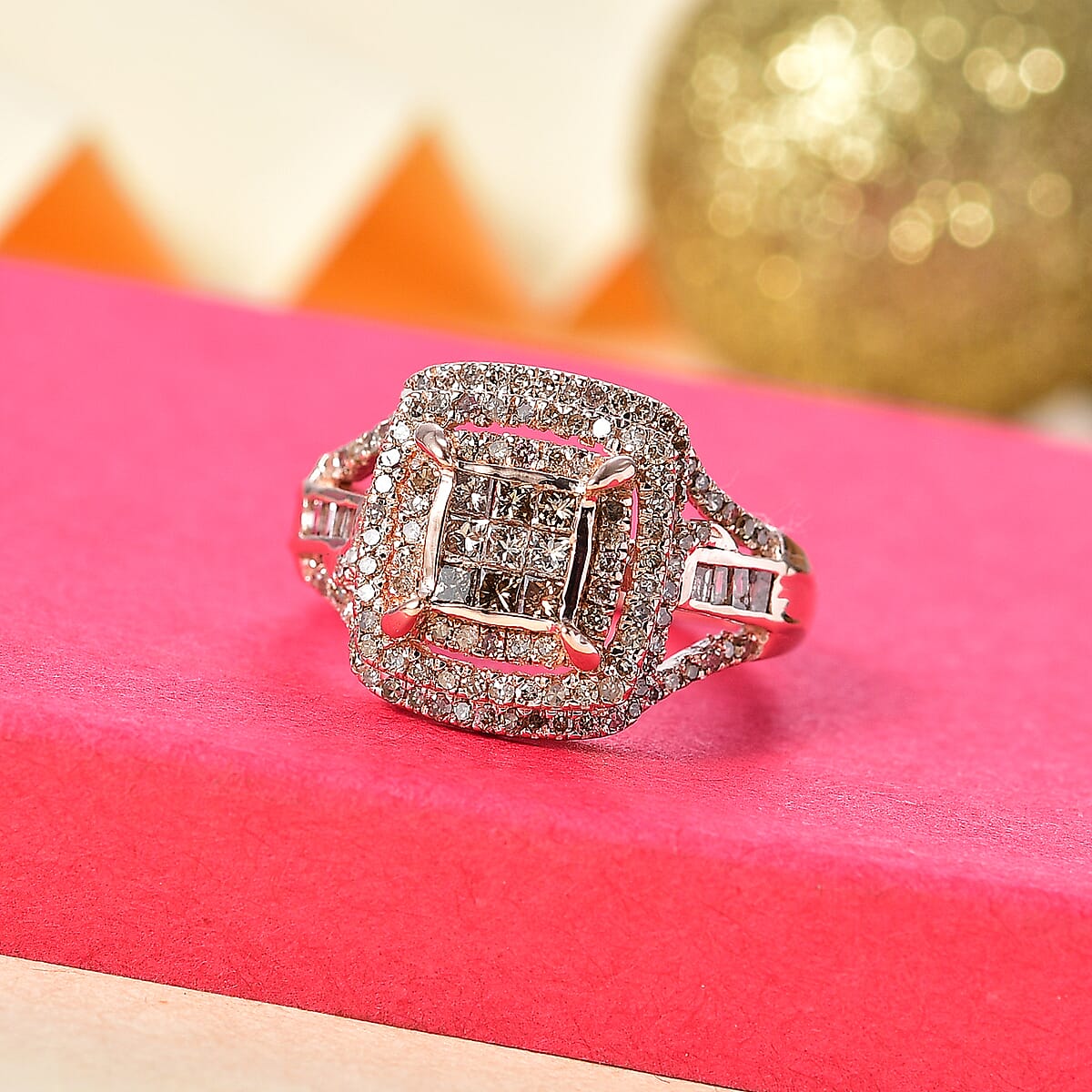 D'Joy Natural Champagne Diamond 1.00 ctw Art Deco Ring in 18K Vermeil Rose Gold Over Sterling Silver (Size 8.0) image number 1
