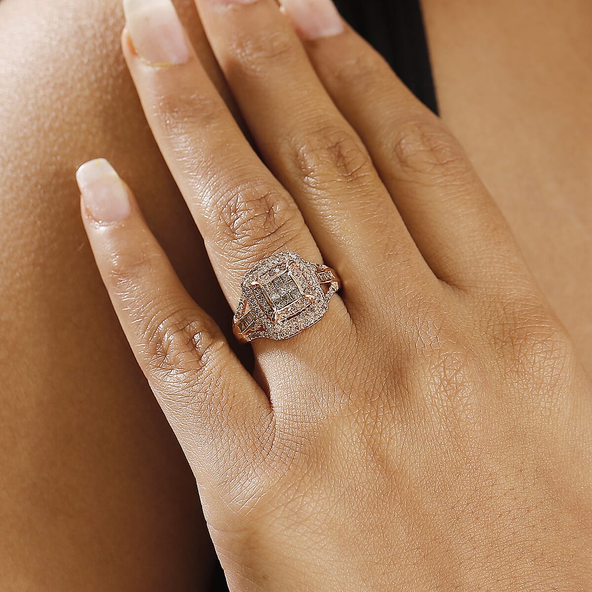 D'Joy Natural Champagne Diamond 1.00 ctw Art Deco Ring in 18K Vermeil Rose Gold Over Sterling Silver (Size 8.0) image number 2