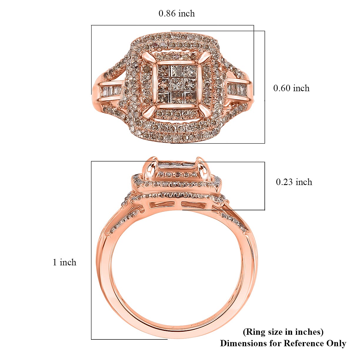 Natural Champagne Diamond 1.00 ctw Art Deco Ring in 18K Vermeil Rose Gold Over Sterling Silver (Size 9.0)