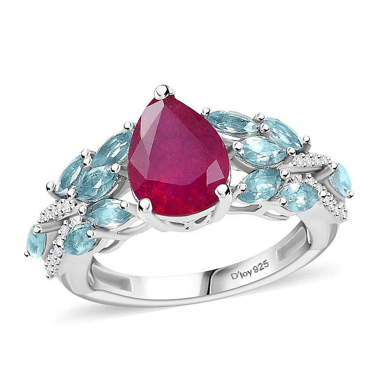Niassa Ruby (FF) and Multi Gemstone 2.80 ctw Ring in Rhodium Over Sterling Silver (Size 10.0)