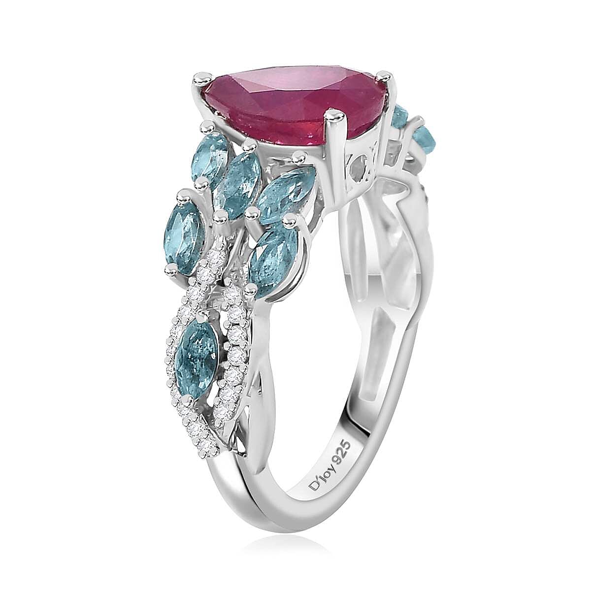 Niassa Ruby (FF) and Multi Gemstone 2.80 ctw Ring in Rhodium Over Sterling Silver (Size 7.0) image number 3