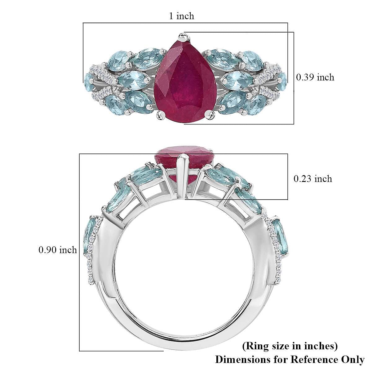 Niassa Ruby (FF) and Multi Gemstone 2.80 ctw Ring in Rhodium Over Sterling Silver (Size 7.0) image number 5