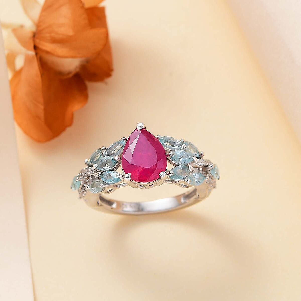 Niassa Ruby (FF) and Multi Gemstone 2.80 ctw Ring in Rhodium Over Sterling Silver (Size 8.0) image number 1