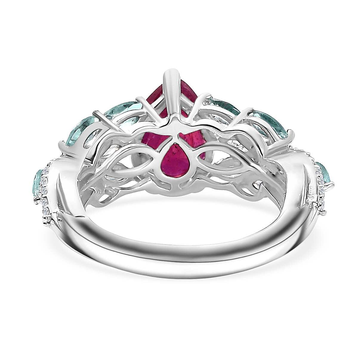 Niassa Ruby (FF) and Multi Gemstone 2.80 ctw Ring in Rhodium Over Sterling Silver (Size 8.0) image number 4