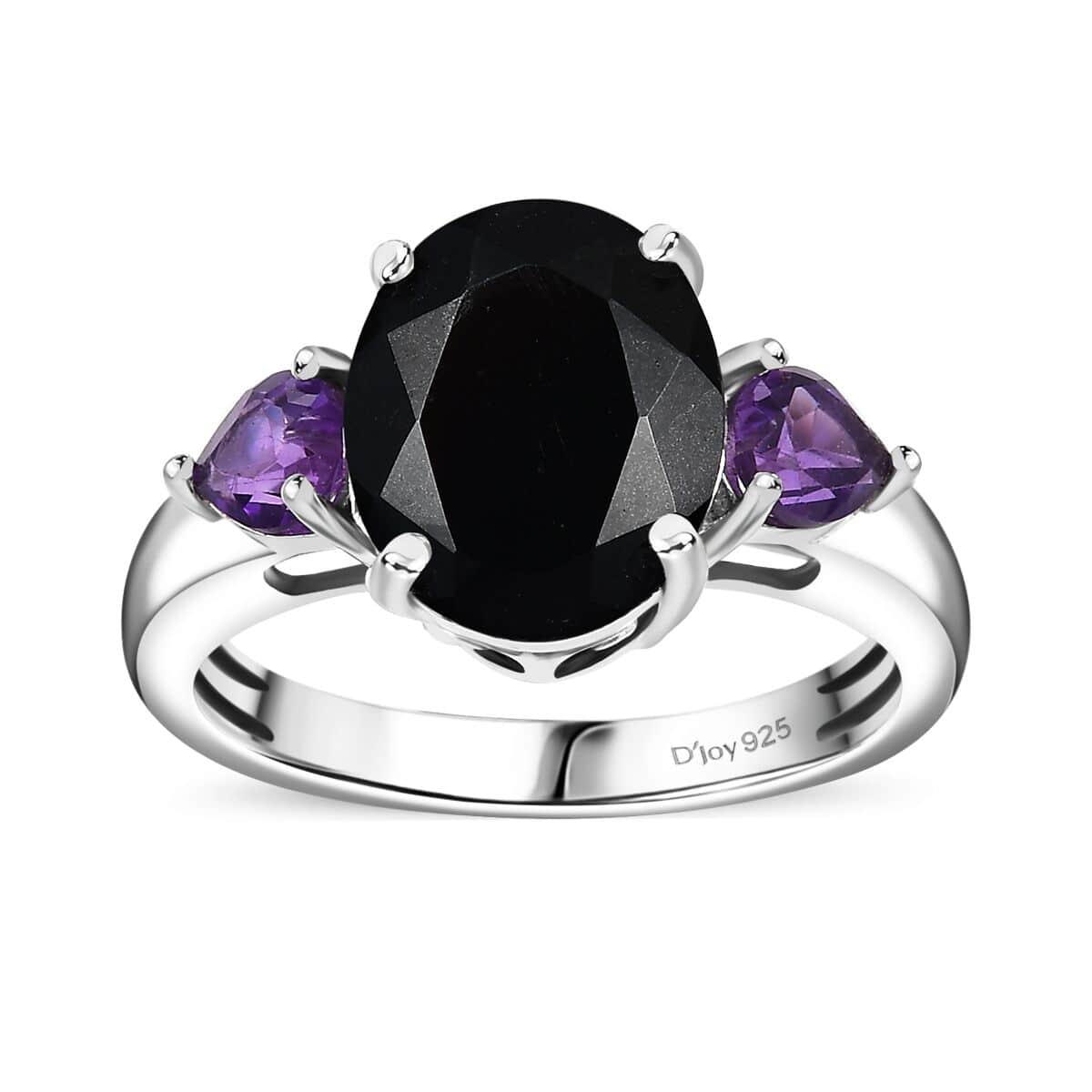 California Black Jade and African Amethyst 4.20 ctw Elegant Ring in Rhodium Over Sterling Silver (Size 10.0) image number 0