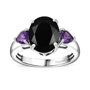 California Black Jade and African Amethyst 4.20 ctw Elegant Ring in Rhodium Over Sterling Silver (Size 10.0)