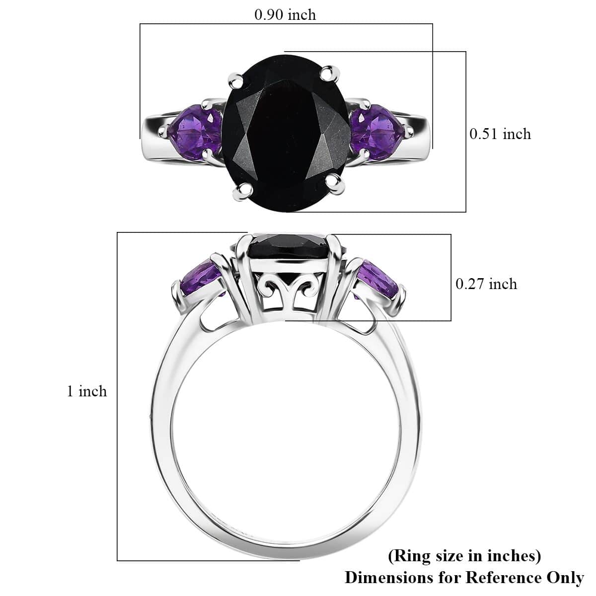 California Black Jade and African Amethyst 4.20 ctw Elegant Ring in Rhodium Over Sterling Silver (Size 10.0) image number 5