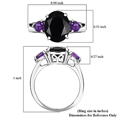 California Black Jade and African Amethyst 4.20 ctw Elegant Ring in Rhodium Over Sterling Silver (Size 10.0)