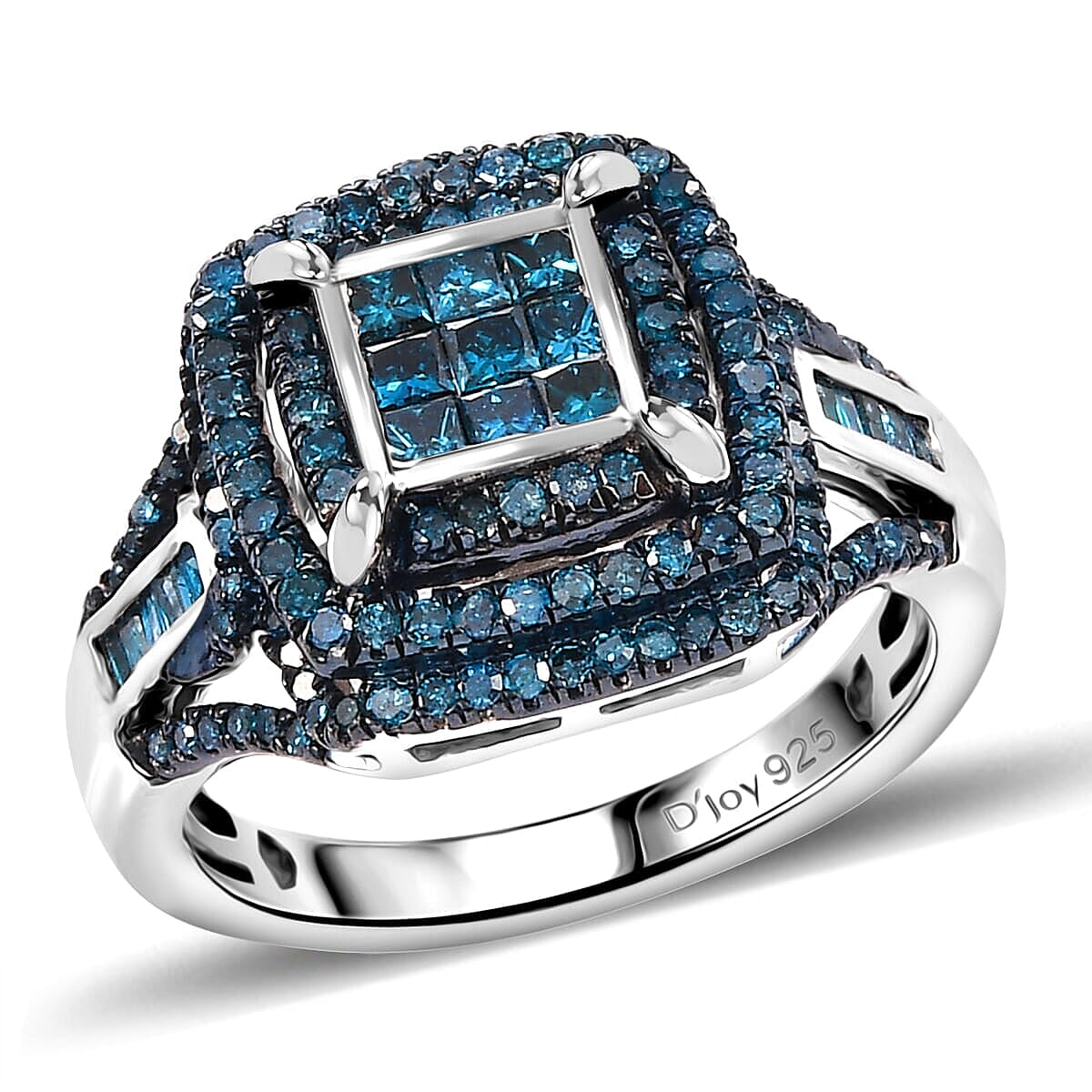 Blue Diamond 1.00 ctw Art Deco Ring in Rhodium Over Sterling Silver (Size 10.0) image number 0