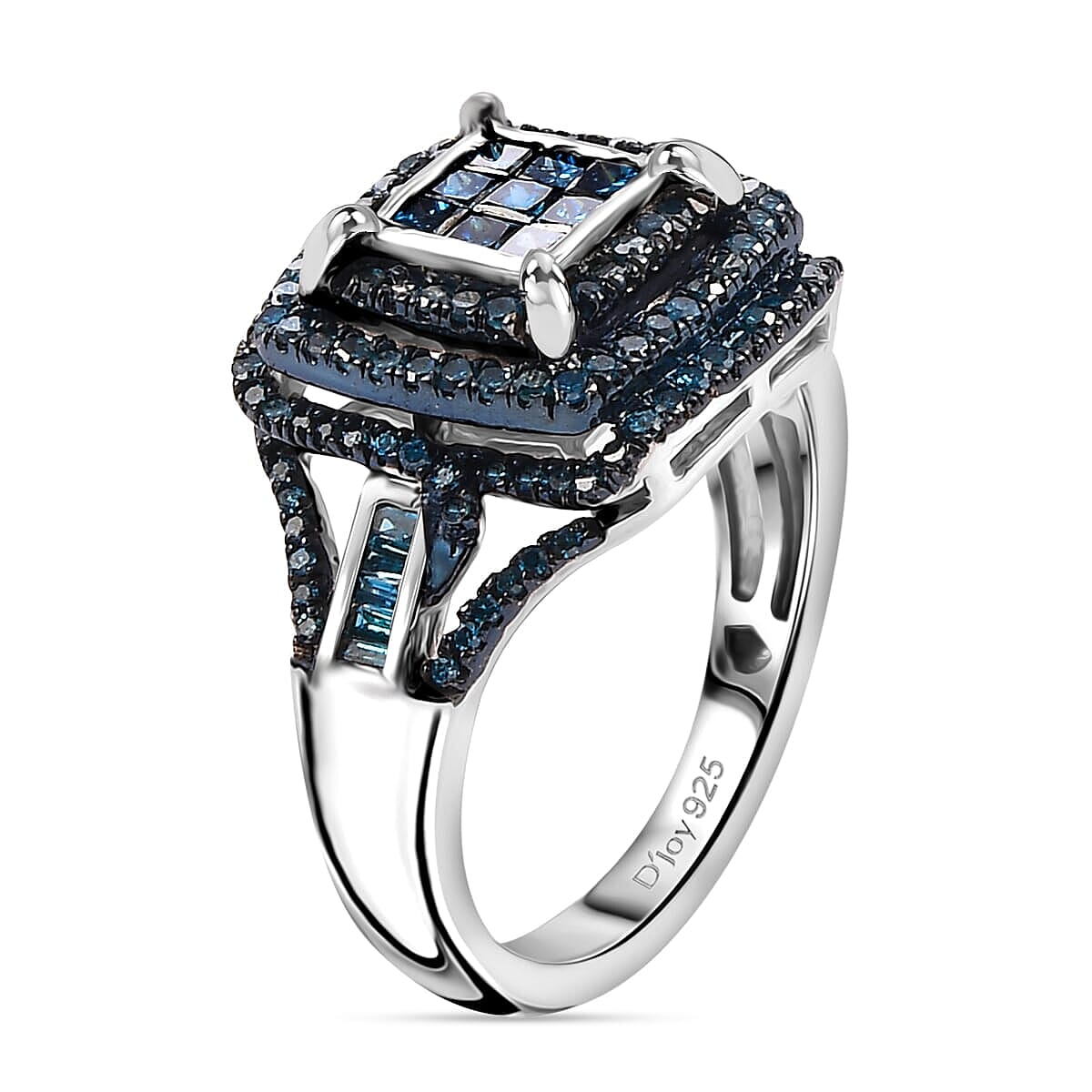 Blue Diamond 1.00 ctw Art Deco Ring in Rhodium Over Sterling Silver (Size 10.0) image number 3
