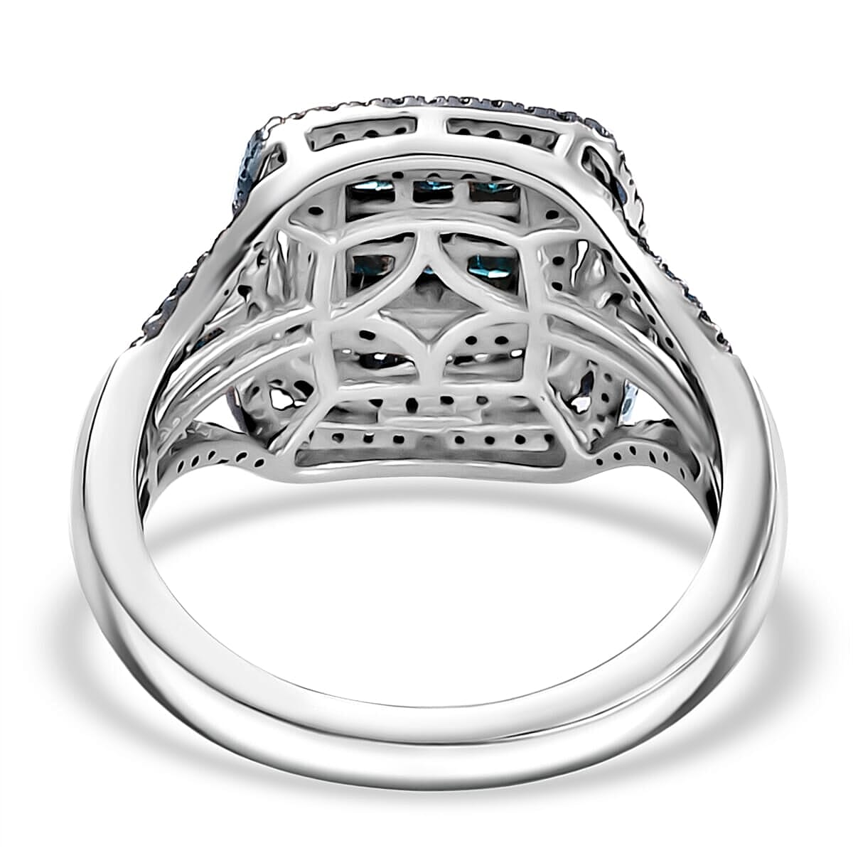 Blue Diamond 1.00 ctw Art Deco Ring in Rhodium Over Sterling Silver (Size 10.0) image number 4