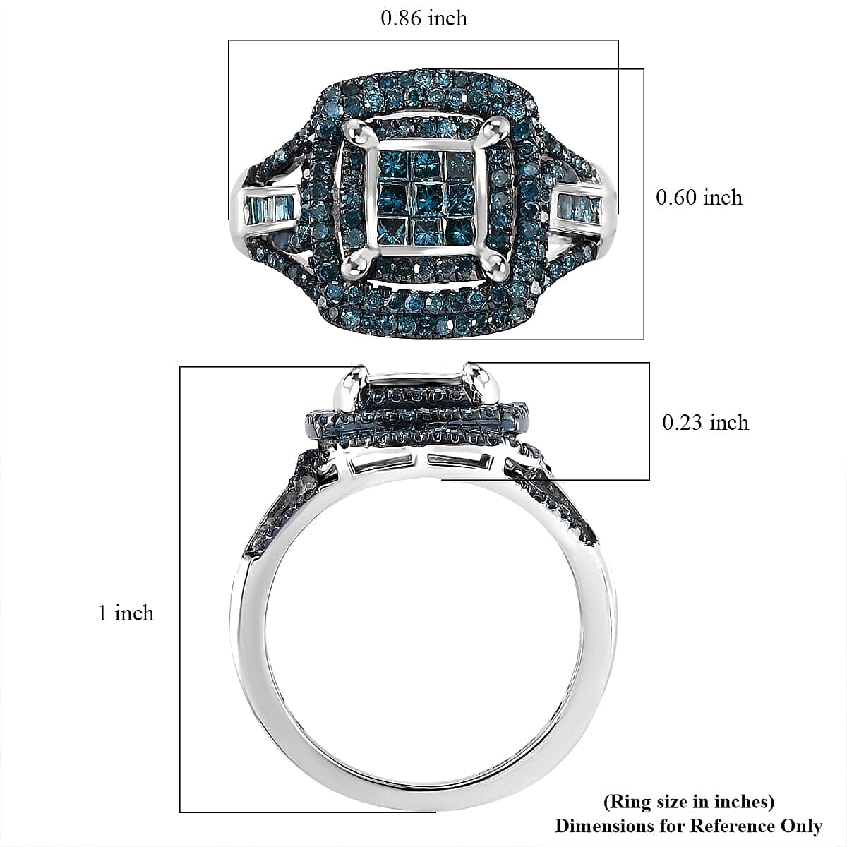 Blue Diamond 1.00 ctw Art Deco Ring in Rhodium Over Sterling Silver (Size 10.0) image number 5