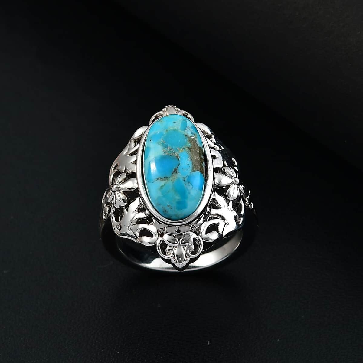 Freshened Turquoise 3.60 ctw Solitaire Ring in Platinum Over Copper (Size 10.0) image number 1