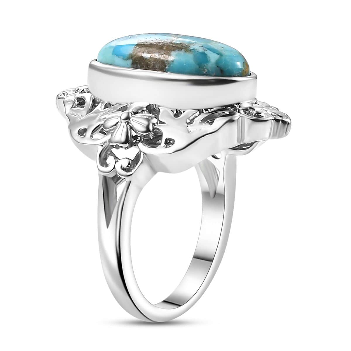 Freshened Turquoise 3.60 ctw Solitaire Ring in Platinum Over Copper (Size 10.0) image number 3