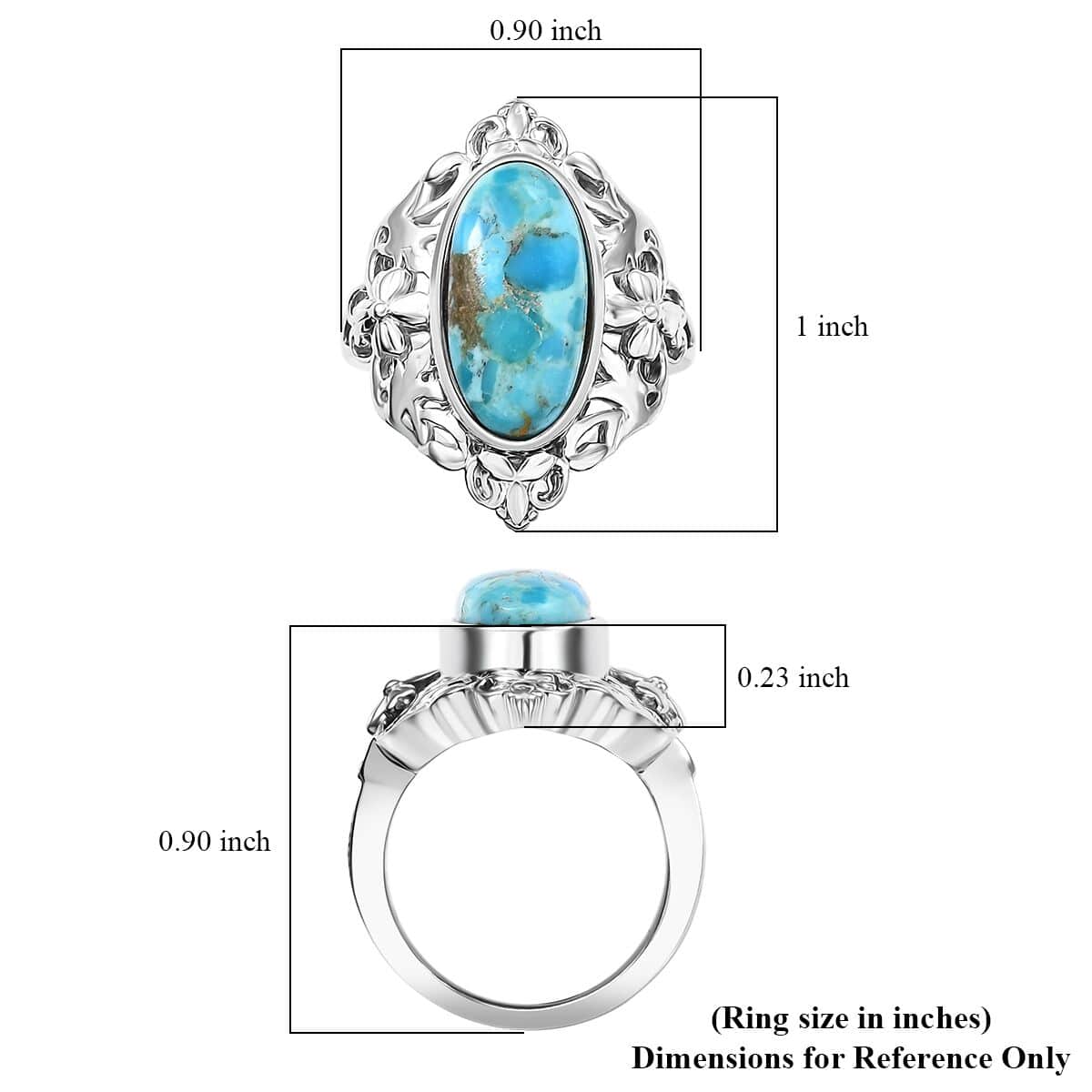 Freshened Turquoise 3.60 ctw Solitaire Ring in Platinum Over Copper (Size 10.0) image number 5