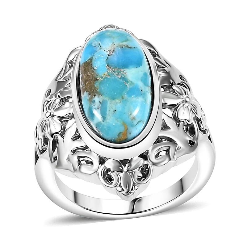 Freshened Turquoise 3.60 ctw Solitaire Ring in Platinum Over Copper (Size 11.0)