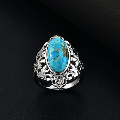 Freshened Turquoise 3.60 ctw Solitaire Ring in Platinum Over Copper (Size 11.0)