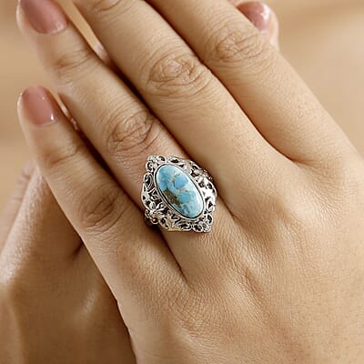 Freshened Turquoise 3.60 ctw Solitaire Ring in Platinum Over Copper (Size 11.0)