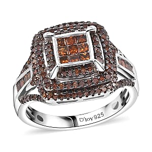 Red Diamond 1.00 ctw Art Deco Ring in Rhodium Over Sterling Silver (Size 7.0)