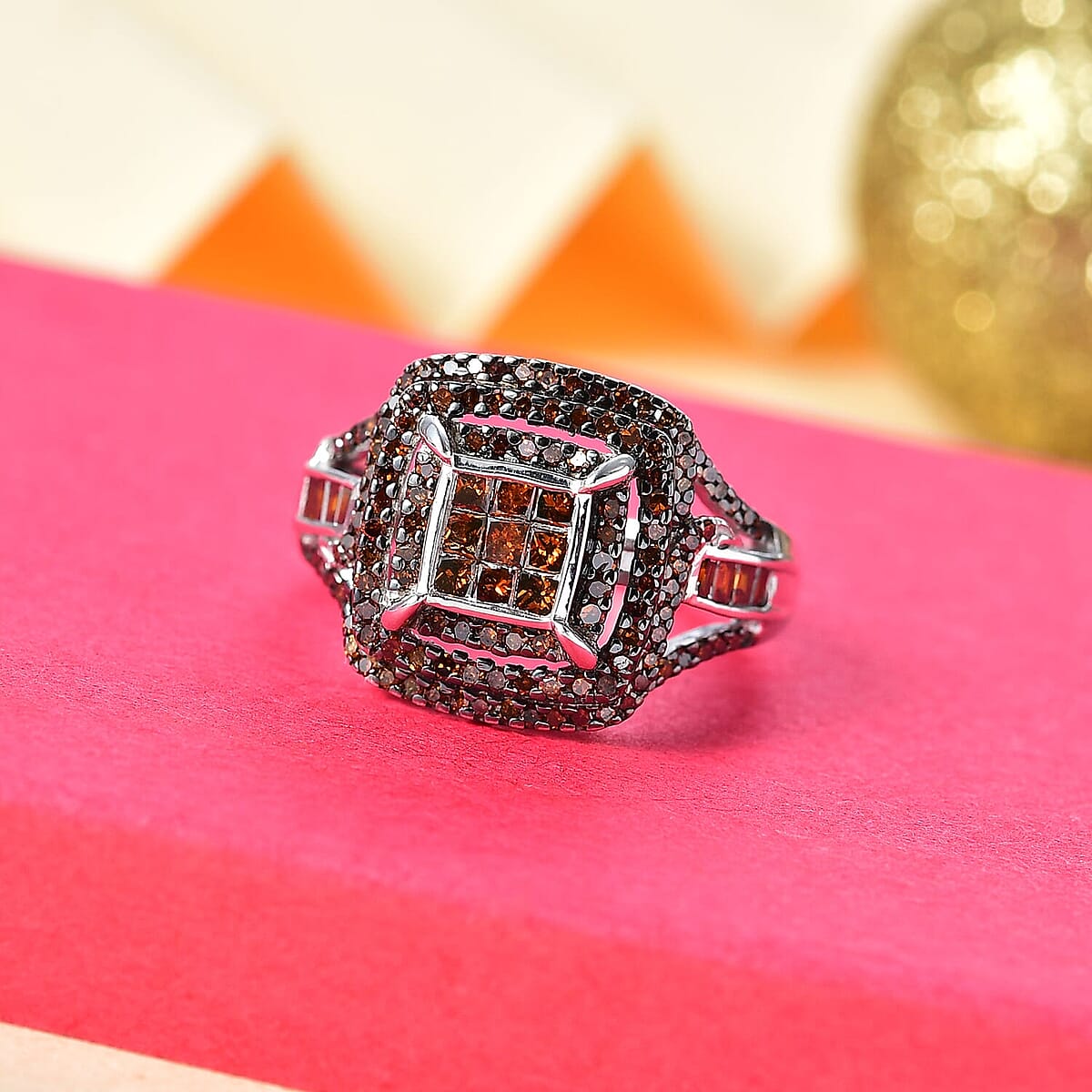 Red Diamond 1.00 ctw Art Deco Ring in Rhodium Over Sterling Silver (Size 9.0) image number 1