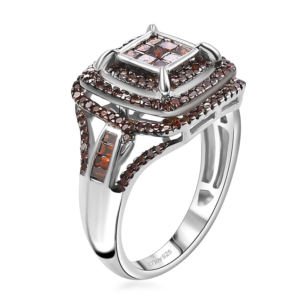 Red Diamond 1.00 ctw Art Deco Ring in Rhodium Over Sterling Silver (Size 9.0) image number 3