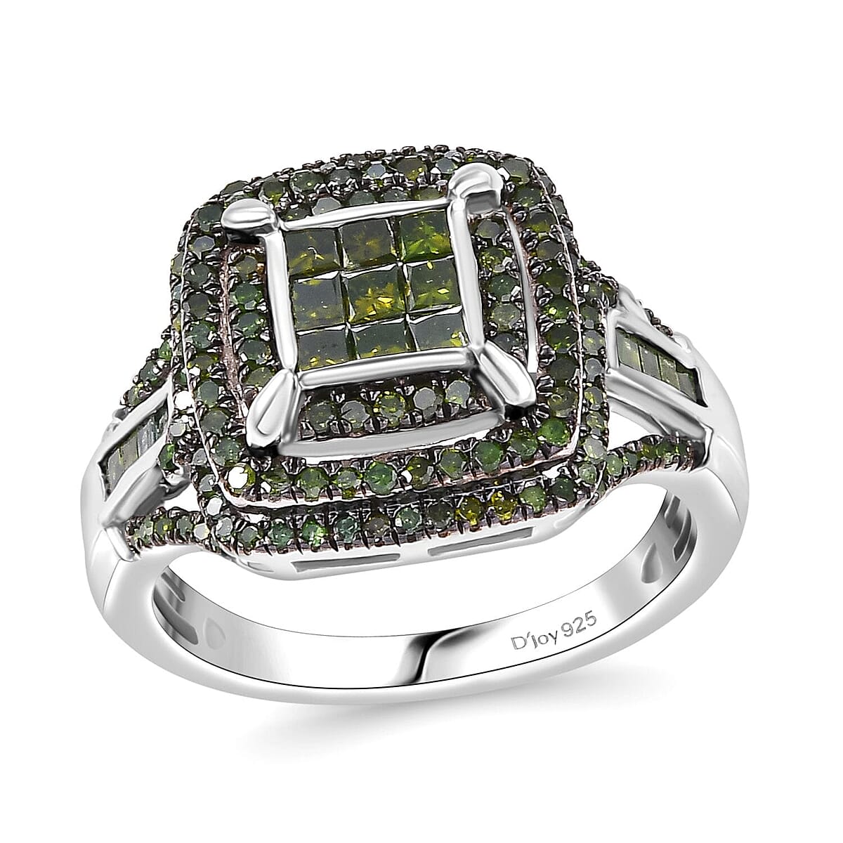 Green Diamond 1.00 ctw Art Deco Ring in Rhodium Over Sterling Silver (Size 6.0) image number 0