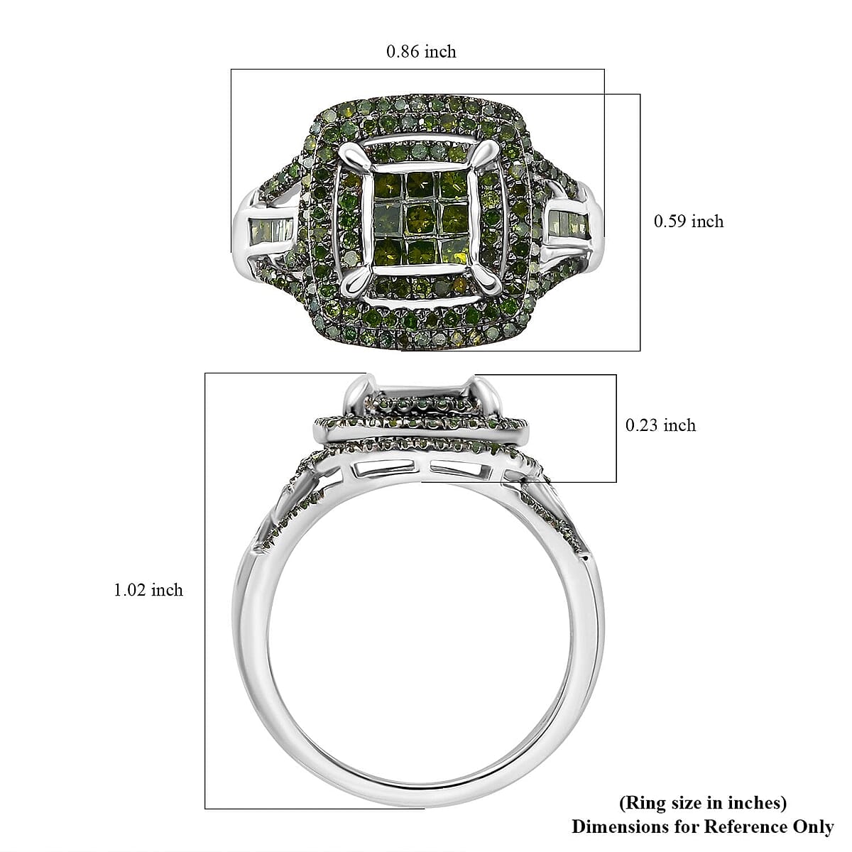 Green Diamond 1.00 ctw Art Deco Ring in Rhodium Over Sterling Silver (Size 6.0) image number 5