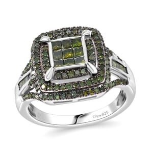 Green Diamond 1.00 ctw Ring in Rhodium Over Sterling Silver (Size 7.0)