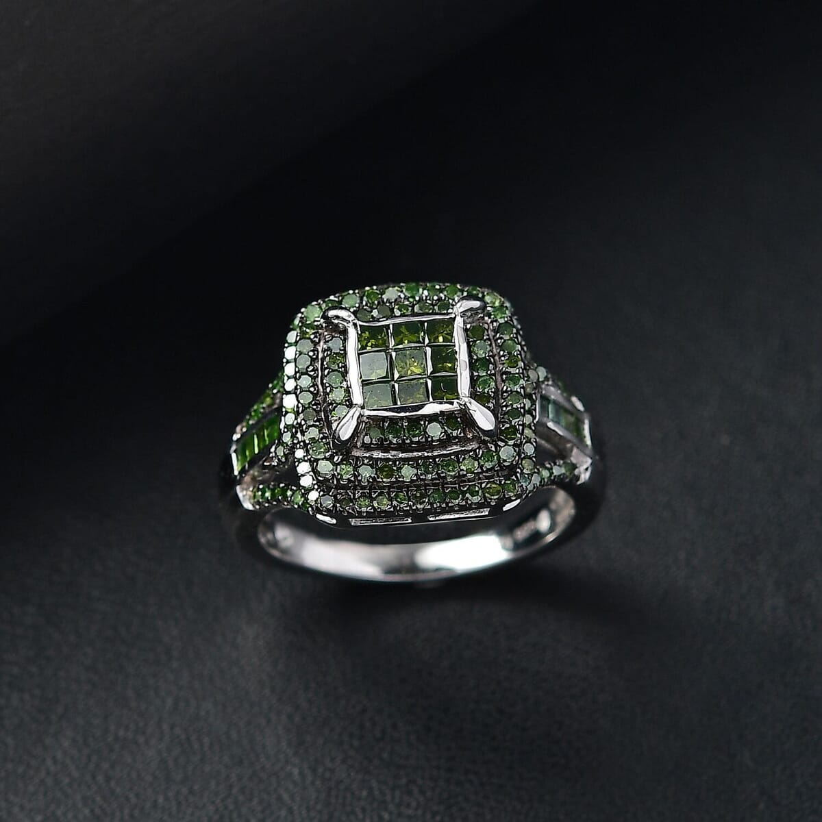 Green Diamond 1.00 ctw Ring in Rhodium Over Sterling Silver (Size 7.0) image number 1