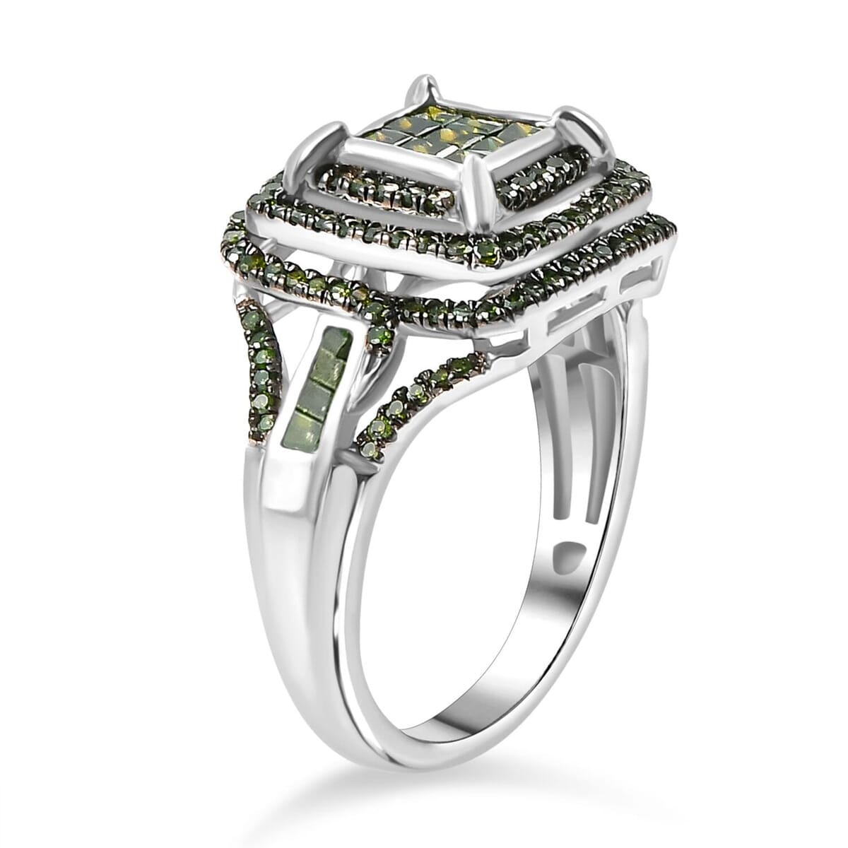 Green Diamond 1.00 ctw Ring in Rhodium Over Sterling Silver (Size 7.0) image number 3