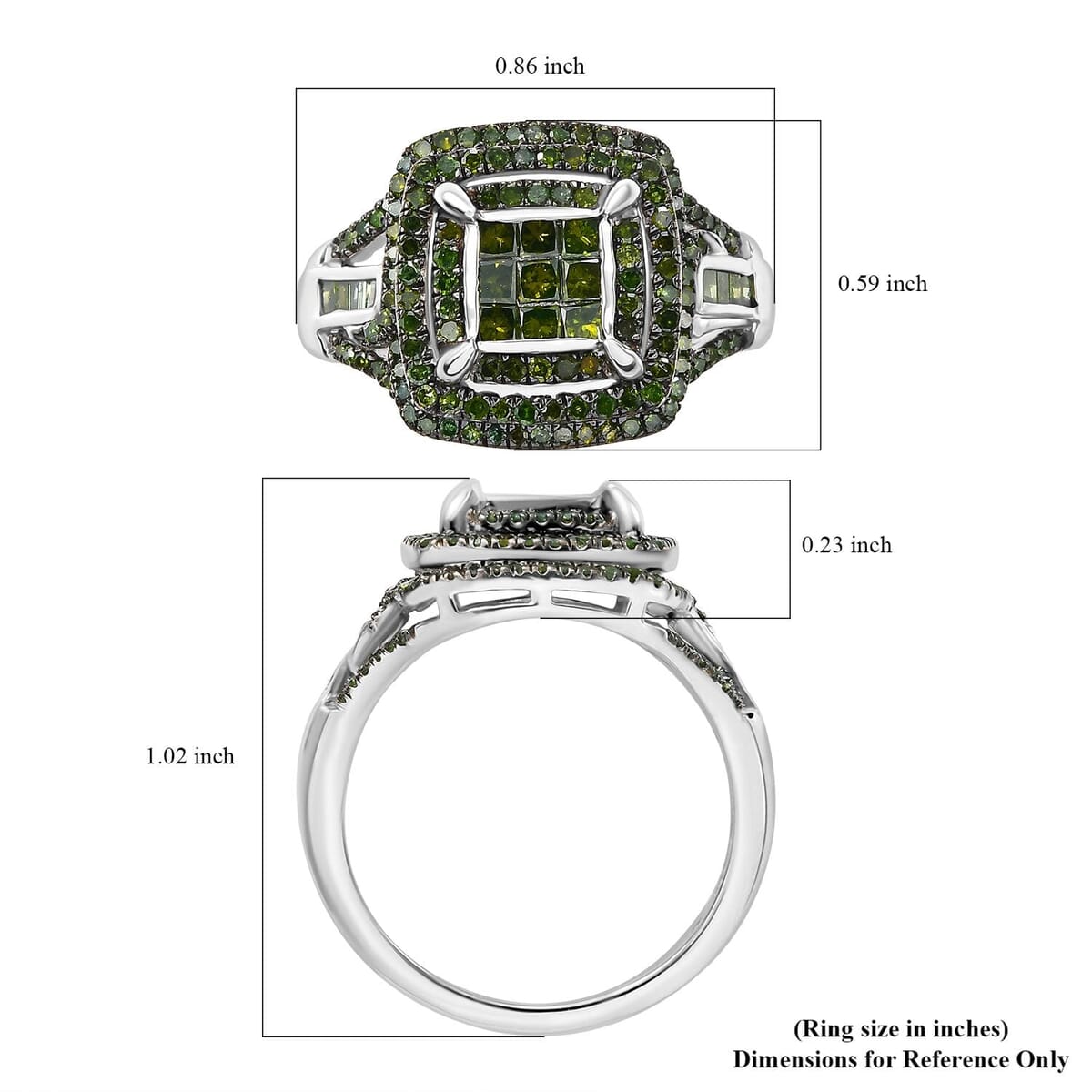 Green Diamond 1.00 ctw Ring in Rhodium Over Sterling Silver (Size 7.0) image number 5