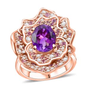 Moroccan Amethyst and Multi Gemstone 4.20 ctw Floral Ring in 18K Vermeil Rose Gold Over Sterling Silver (Size 10.0) (Del. in 8-10 Days)