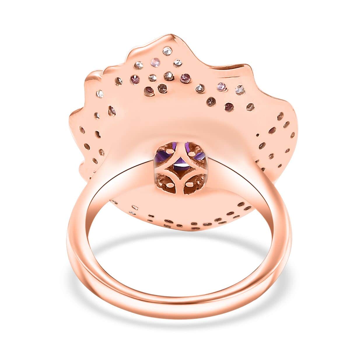 Moroccan Amethyst and Multi Gemstone 4.20 ctw Floral Ring in 18K Vermeil Rose Gold Over Sterling Silver (Size 10.0) (Del. in 8-10 Days) image number 4