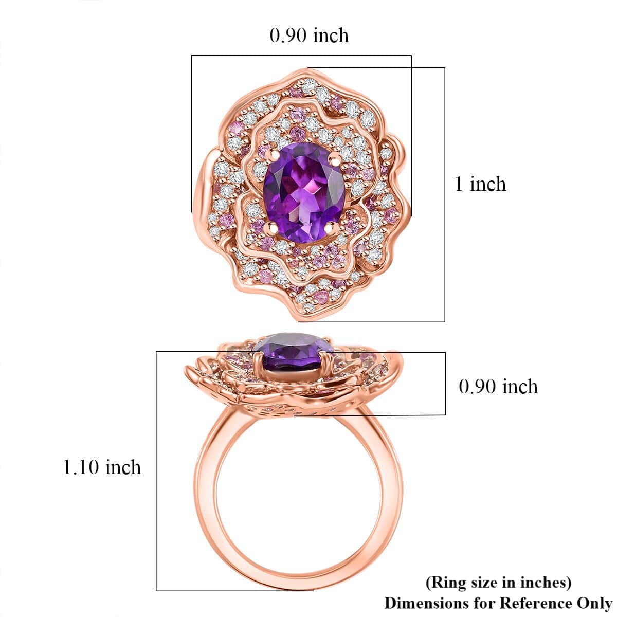 Moroccan Amethyst and Multi Gemstone 4.20 ctw Floral Ring in 18K Vermeil Rose Gold Over Sterling Silver (Size 10.0) (Del. in 8-10 Days) image number 5