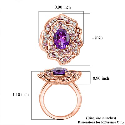D'Joy Moroccan Amethyst and Multi Gemstone 4.20 ctw Floral Ring in 18K Vermeil Rose Gold Over Sterling Silver (Size 10.0)