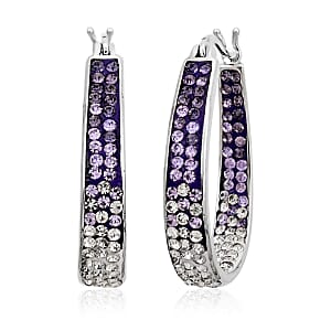 Simulated Amethyst Color and White Diamond Earrings in Silvertone