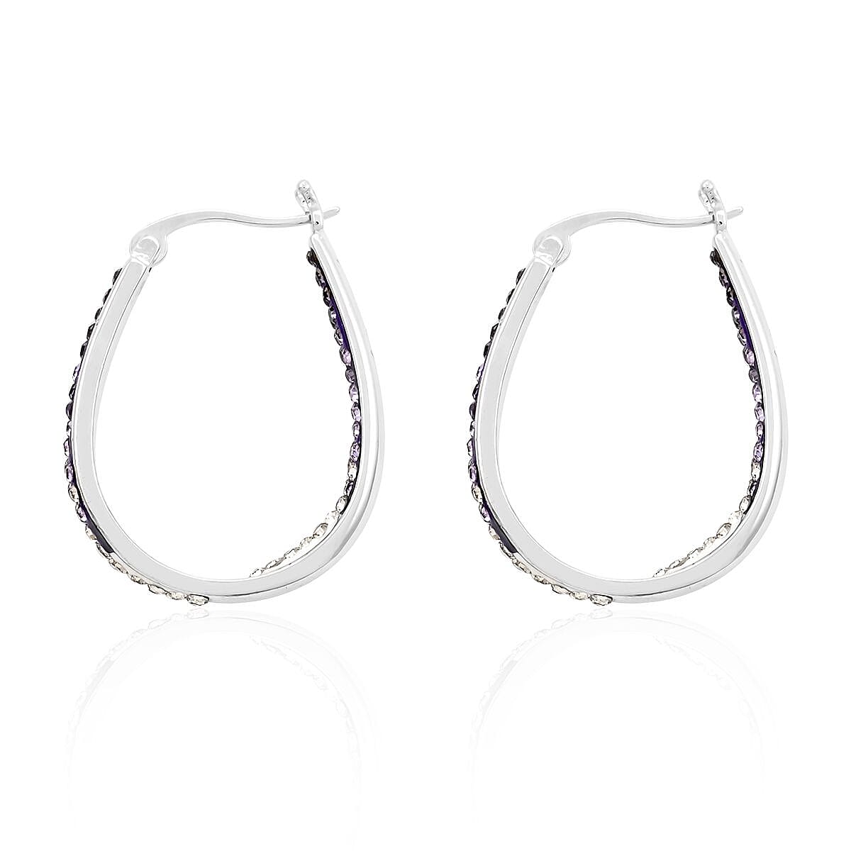 Simulated Amethyst Color and White Diamond Earrings in Silvertone