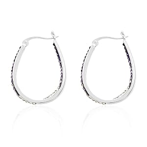 Simulated Amethyst Color and White Diamond Earrings in Silvertone