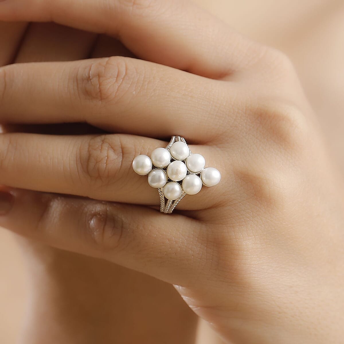 Karis Freshwater Pearl Ring in Platinum Bond (Size 8.0) image number 2