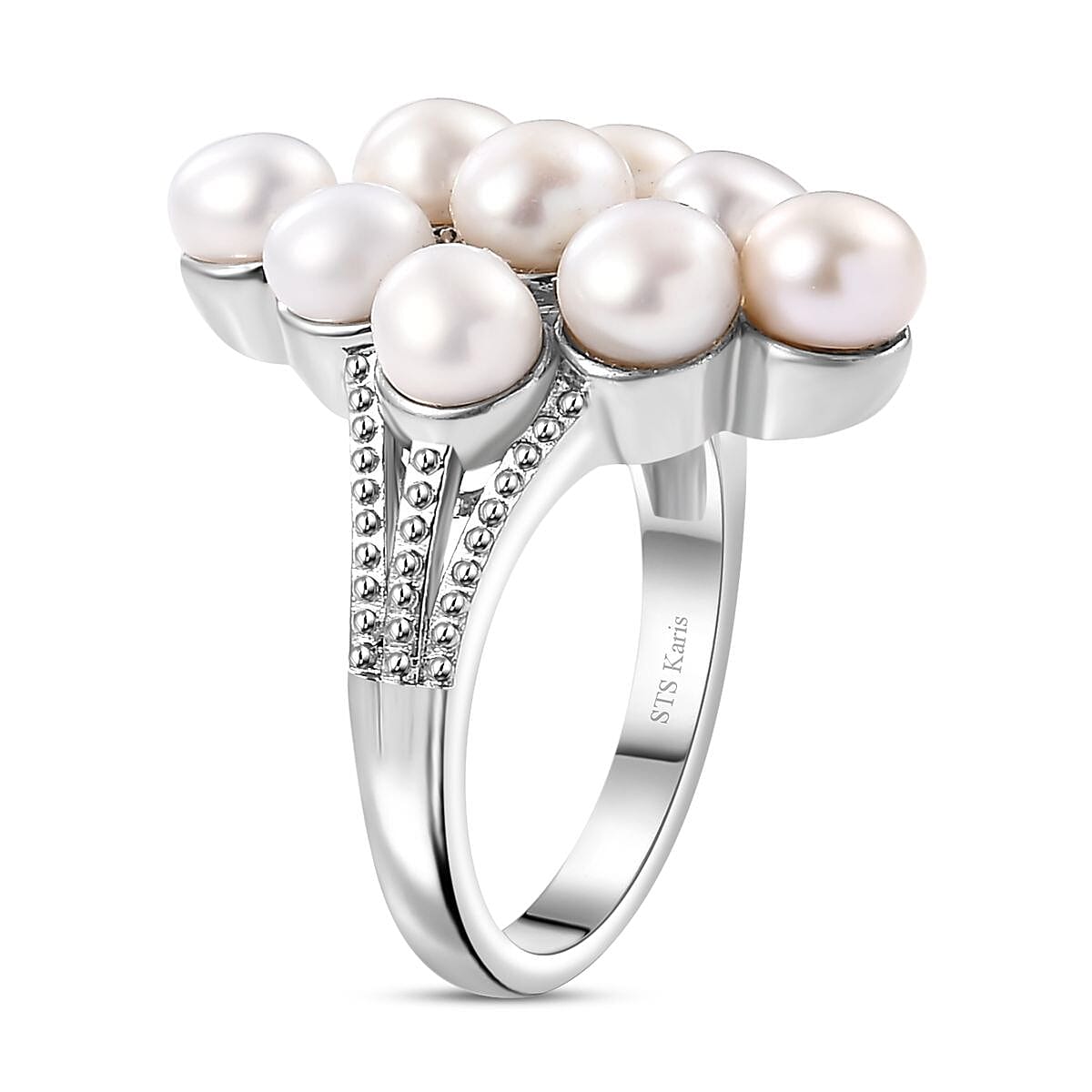 Karis Freshwater Pearl Ring in Platinum Bond (Size 8.0) image number 3