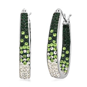 Simulated Green and White Diamond Earrings in Silvertone