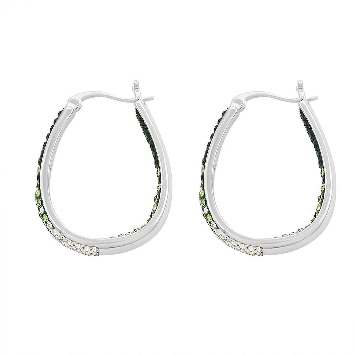 Simulated Green and White Diamond Earrings in Silvertone image number 3